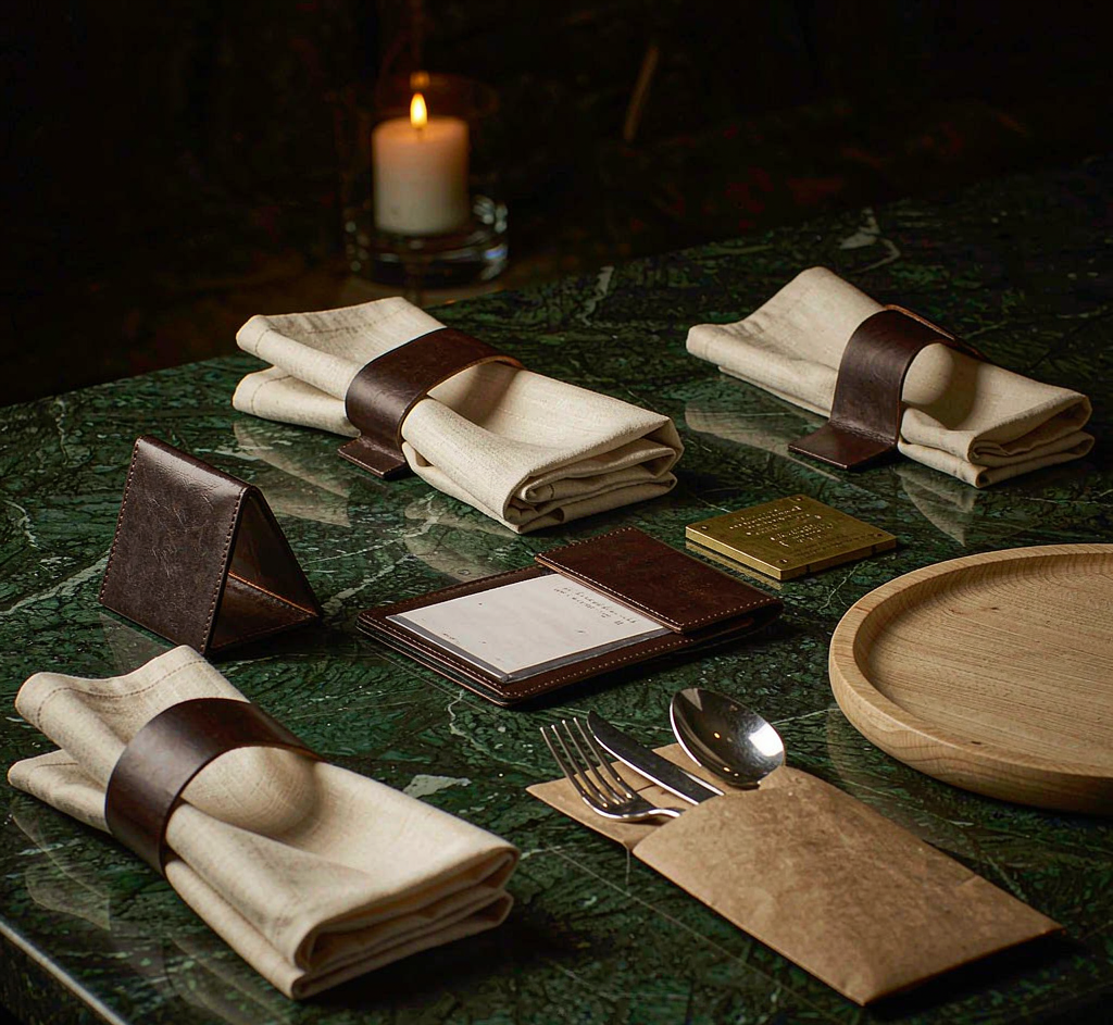 Custom bill holders, trays and table service details
